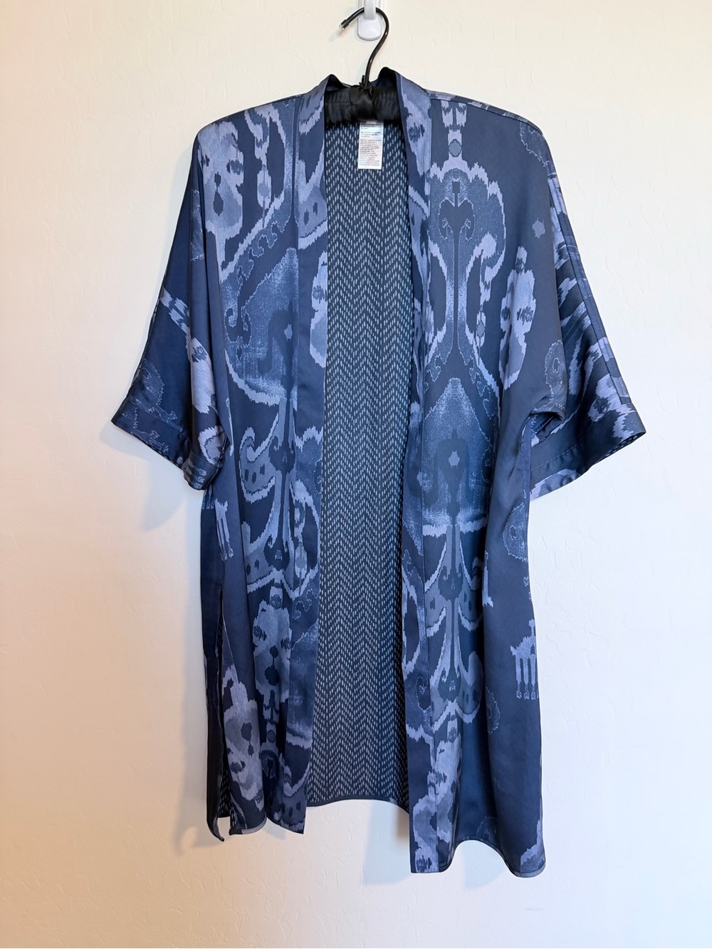 Chico's Reversible Navy Blue Abstract Open-Front Kimono
